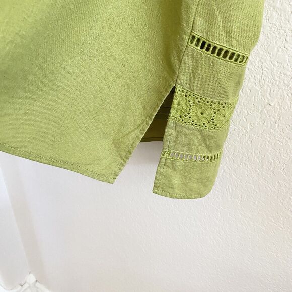 Woman Within Linen Blend Green Tunic Top Blouse Size 2X Crocheted Hem Pullover - Picture 8 of 10